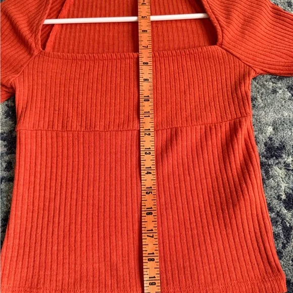 Vibrant Orange Urban Outfitters Orla Ribbed Knit Square Neck Cropped Long Sleeve - Picture 10 of 11